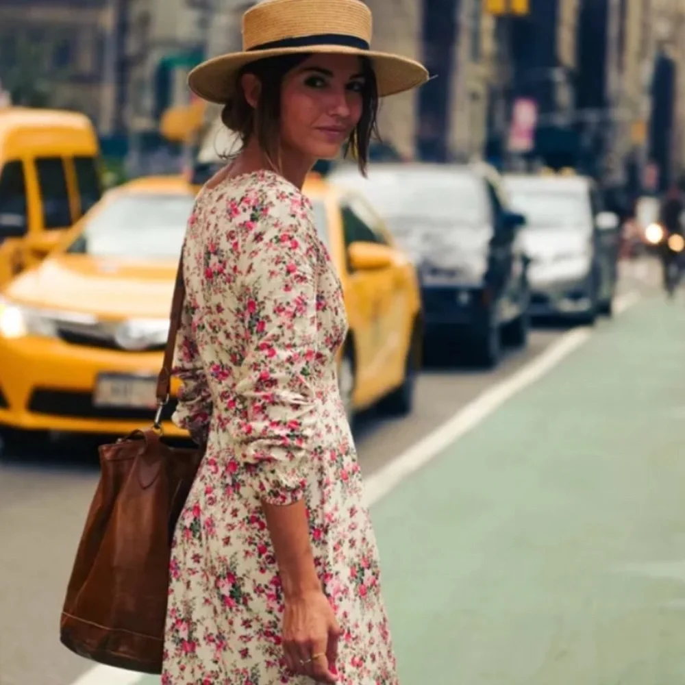 Flowing Blooms Boho Maxi Dress W/Slim Full Skirt, Floral Maxi Dress, Long Sleeve - Picture 2 of 11